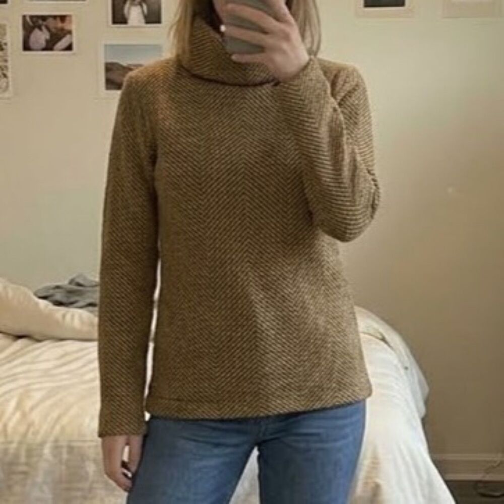 J.Crew Women's Turtleneck Cowl Neck Sweater XS Tan Brown Herringbone Chevron
